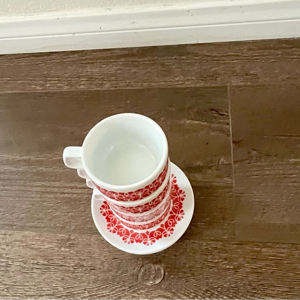 Red and White Ceramic Coffee Cup Set - Picture 10 of 13